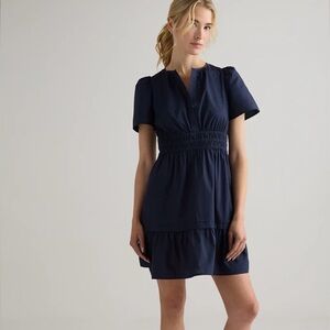 Quince 100% Organic Cotton Poplin Tiered Mini Dress Navy Blue Small
